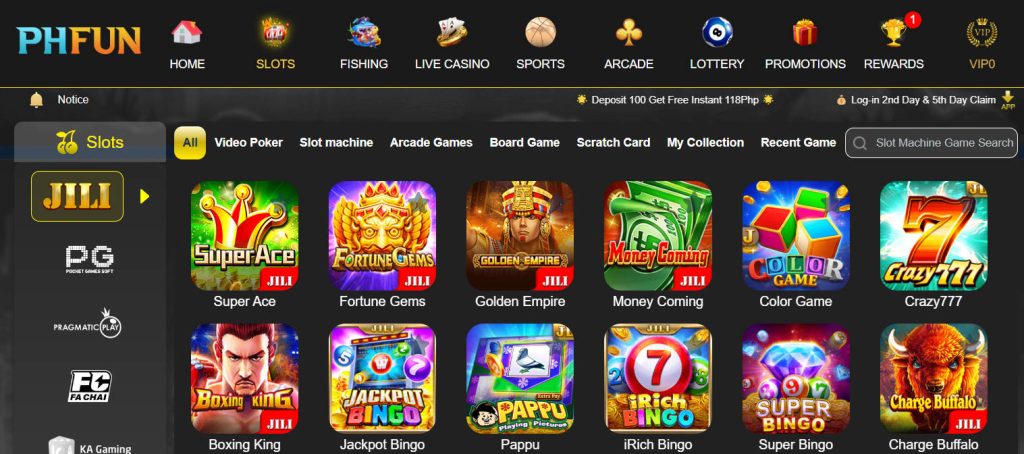 Phfun slot game lobby